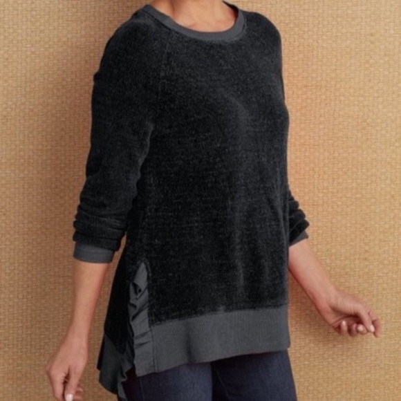 Soft Surroundings Ruffle Chenille Bright Coral Bonita Sweater - Large - Picture 6 of 11